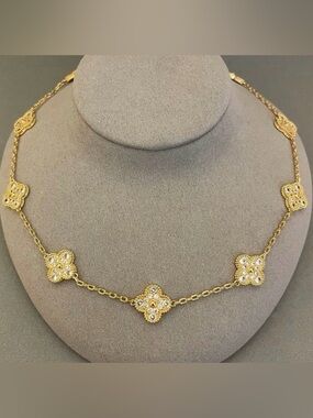 Alhambra Style 10 motifs Gold and Diamond Necklace